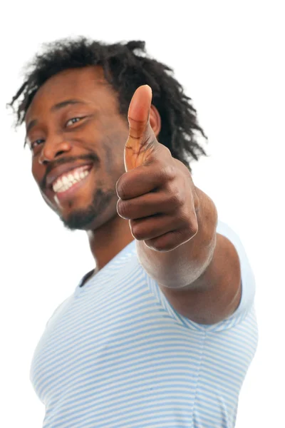 Homem feliz mostrando o polegar para cima — Fotografia de Stock