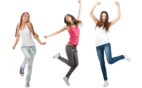 Колаж трьох щасливих збуджених молодих жінок Стокове Фото