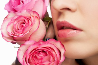 Female lips with roses clipart
