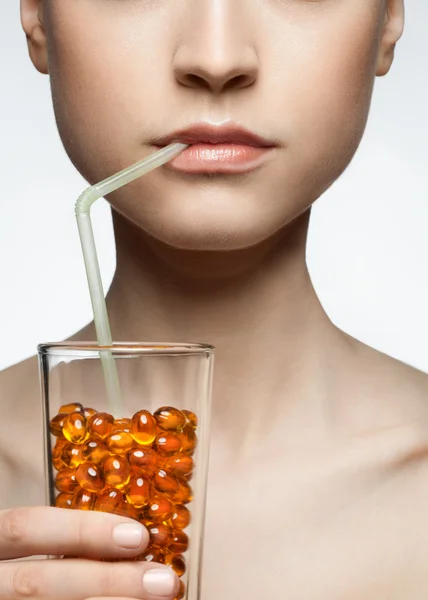 Woman with pills — Stock Photo, Image