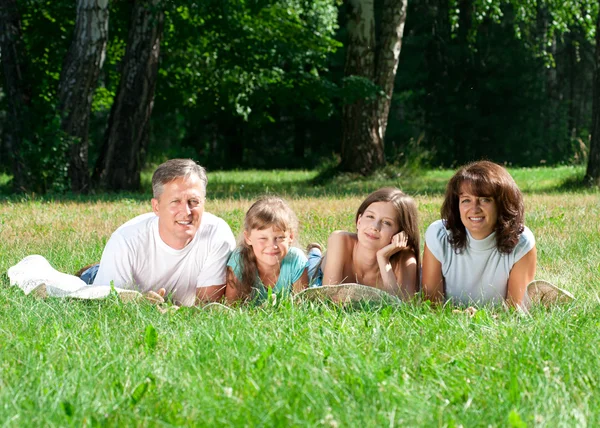 Family lying on grass — Stock Photo, Image