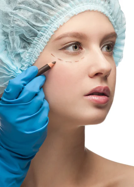 Female face before plastic surgery operation — Stock Photo, Image