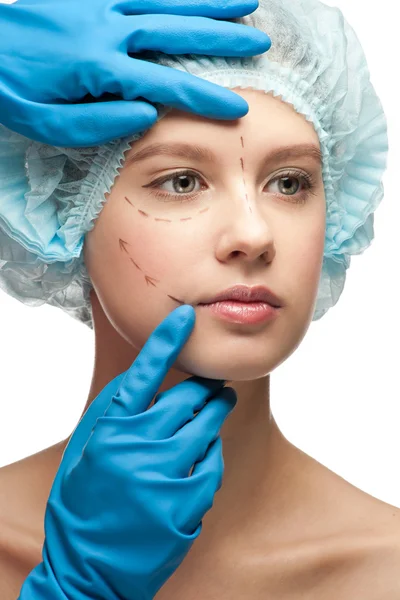 Female face before plastic surgery operation — Stock Photo, Image