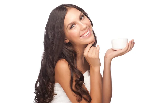 Woman with jar of cream — Stock Photo, Image