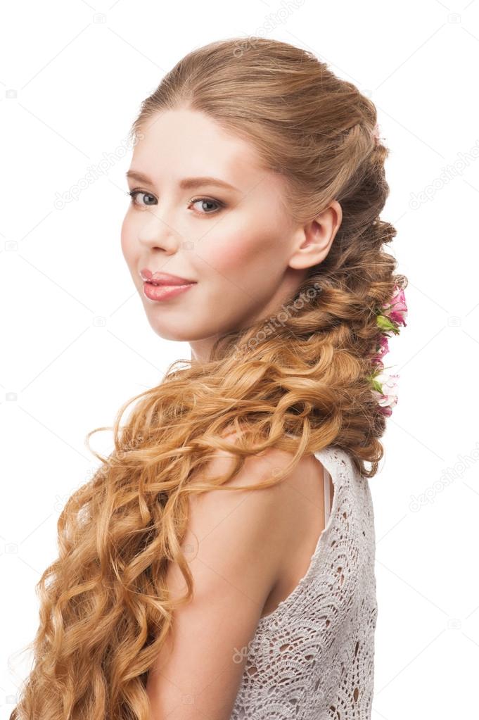 Woman with Curly Long Hair