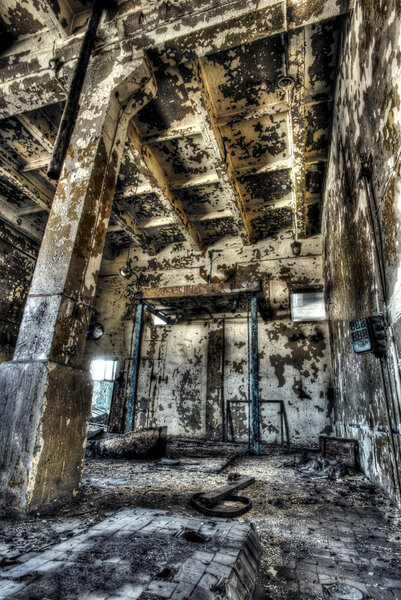 Old abandoned factory, indoors. Hdr image