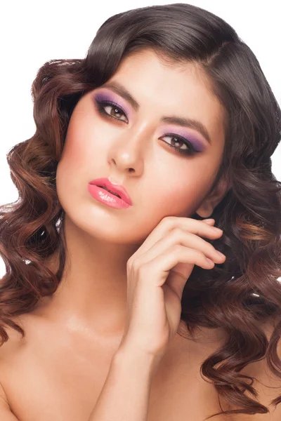 Frau mit violettem Make-up — Stockfoto