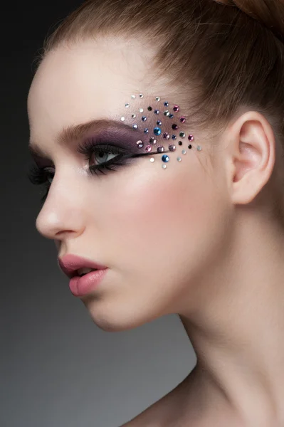 Makeup with rhinestones — Stock Photo, Image