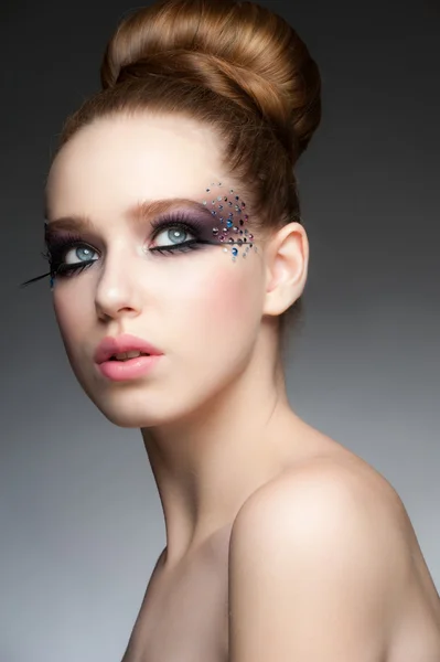 Makeup with rhinestones — Stock Photo, Image