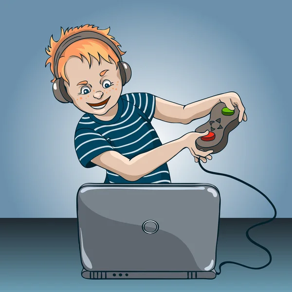 Pojke med laptop — Stock vektor