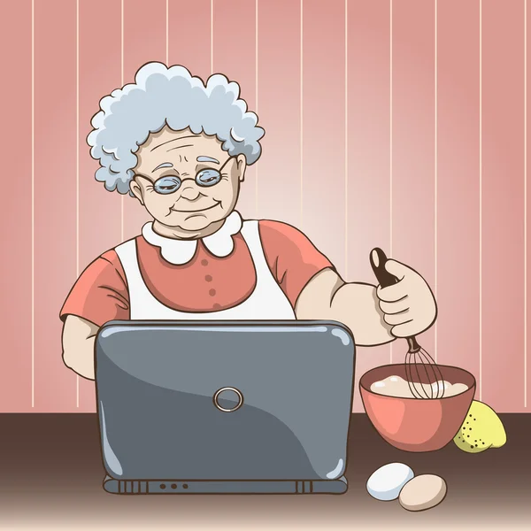 Granny with laptop — Stock Vector