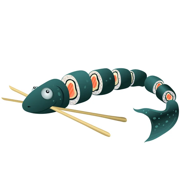Rulo balık, ağız chopsticks almak — Stok Vektör