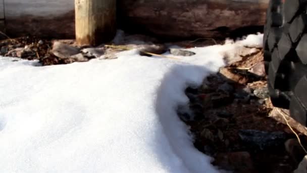 A black tire with snow — Stock Video