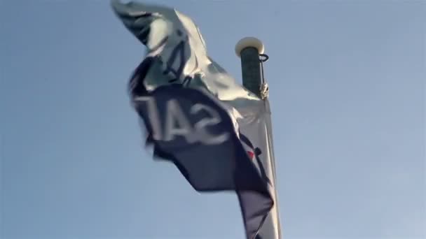 Una bandera ondeando en el poste — Vídeos de Stock