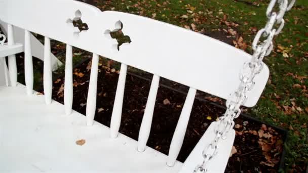 白いベンチの上に葉をスイングします。 — ストック動画