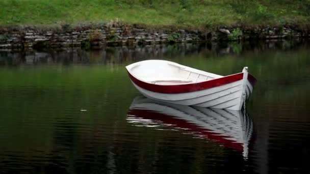 Barco de fila blanco con forros rojos — Vídeos de Stock