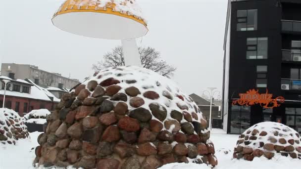 雪で覆われた楕円形の形に形成されたいくつかの岩 — ストック動画