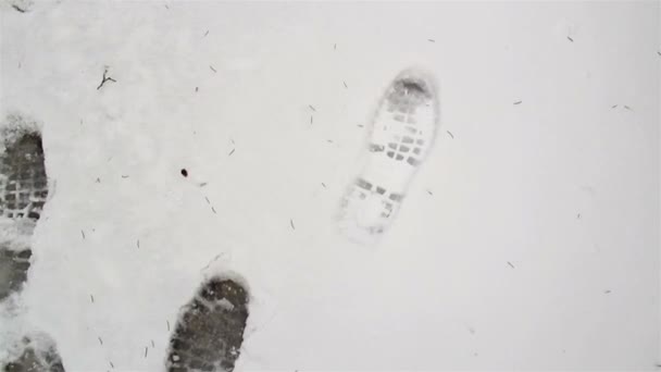 Passos encontrados na neve e uma tenda — Vídeo de Stock