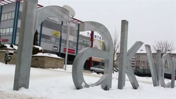 A signage of an establishment is covered with snow — Stock Video