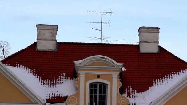 The big old manor house in Estonia Baltic with an antenna — Stock Video