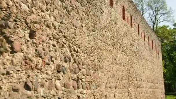 Steinmauer von einer alten Burg — Stockvideo