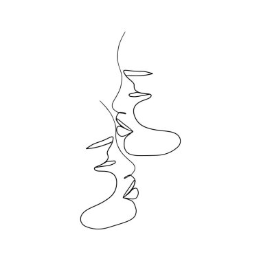 Bir çizgi aşığı çiziyor. Özet öpücük sanatı, soyut karalama iki yüz, lezbiyen çift çizimi asgari vektör çizimi