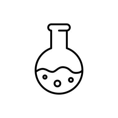 Bilim araştırmaları laboratuar çizgisi ikonu. Biyoloji kimya şişesi işareti, tıbbi tüp ekipmanları. Vektör illüstrasyonu