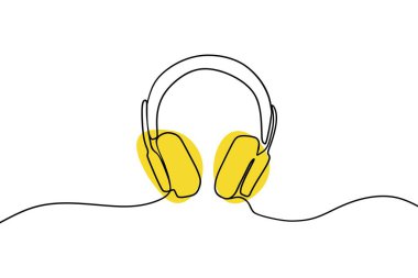 Kulaklık hoparlörü. Kulaklık tasviri taslağı, sürekli kulaklık çizimi. Vektör sanatı