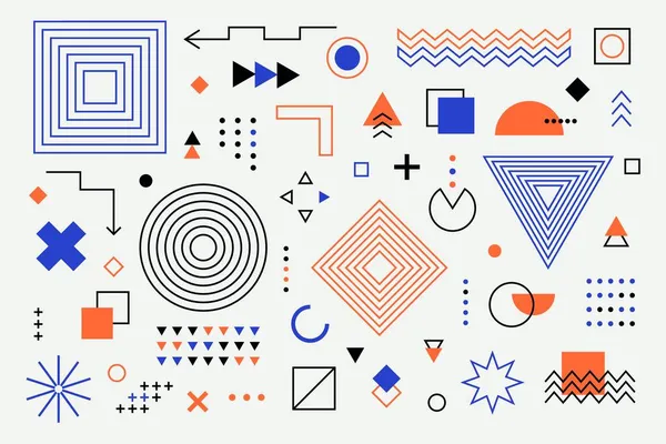 Memphis geometrik şekilleri. Eski tip soyut elementler, modern hipster figürleri 80 'lerin tarzı. Vektör illüstrasyonu
