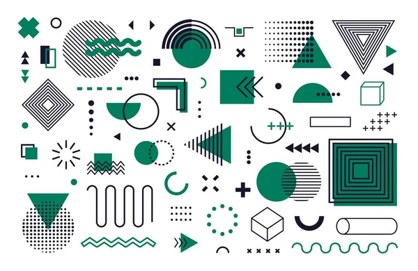 Memphis tasarım elementleri. Soyut geometrik çizgi şekilleri, modern geometri seti hipster 80 'lerin tarzı. Vektör illüstrasyonu