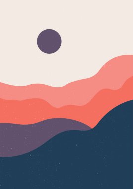 Dağ minimalist soyut manzarası. Modern el, çağdaş sanatsal manzara posteri çizdi. Vektör illüstrasyonu