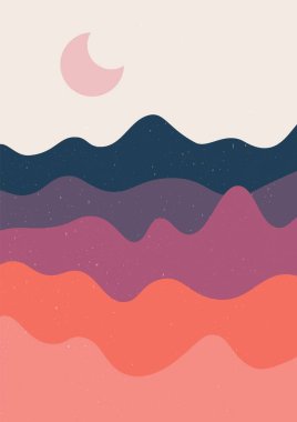 Minimalist soyut dağ manzarası. Modern el çizimi doğa manzarası posteri. Vektör illüstrasyonu