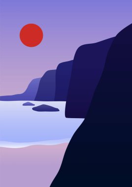 Soyut manzara posteri. İzler için geometrik minimalist dağ arkaplanı, el çizimi çağdaş vektör sanatı