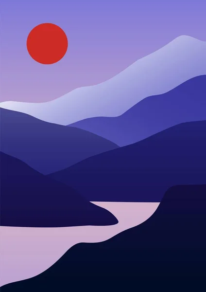 Cartel de paisaje abstracto minimalista. Fondo geométrico de montaña para impresiones, arte vectorial contemporáneo dibujado a mano — Archivo Imágenes Vectoriales