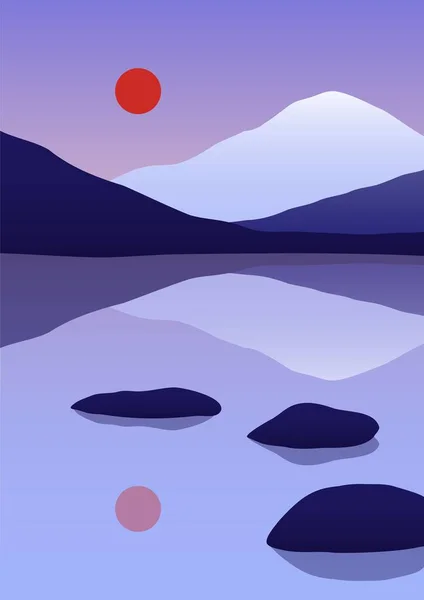 Cartel de paisaje abstracto. Fondo geométrico minimalista del mar de montaña para las impresiones, arte vectorial contemporáneo dibujado a mano — Archivo Imágenes Vectoriales