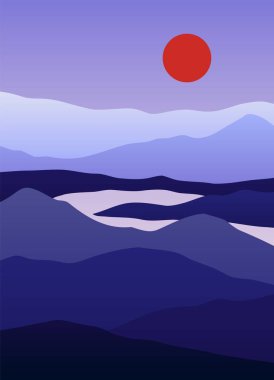 Dağ manzarası posteri. İzler için soyut minimalist arkaplan, el çizimi çağdaş vektör illüstrasyonu