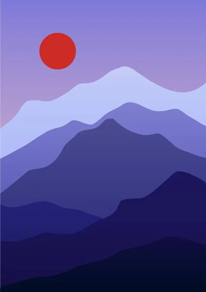 Plakat zur Berglandschaft. Abstrakter minimalistischer Hintergrund für Drucke, handgezeichnete zeitgenössische Vektorkunst — Stockvektor