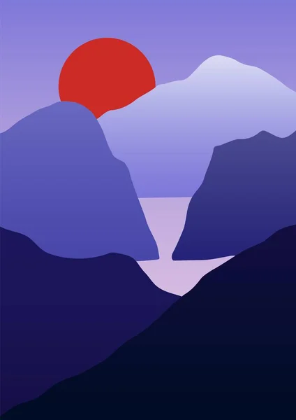 Cartel de paisaje de montaña. Fondo minimalista abstracto geométrico para impresiones, ilustración vectorial contemporánea dibujada a mano — Archivo Imágenes Vectoriales