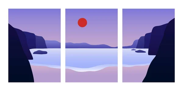 Carteles minimalistas de paisaje abstracto. Naturaleza collage de montaña contemporáneo, fondos dibujados a mano. Ilustración vectorial — Archivo Imágenes Vectoriales