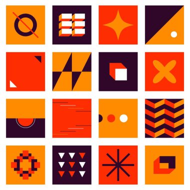 Soyut geometrik İsviçre formları. Modern Bauhaus blokları ve cesur figürler, basit jeo ilkel şekiller. Vektör grafiği