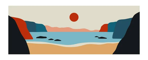 Abstrakte Landschaft minimalistisches Plakat. Natur zeitgenössischer Berg-Kunstdruck, handgezeichneter Hintergrund. Vektorillustration — Stockvektor