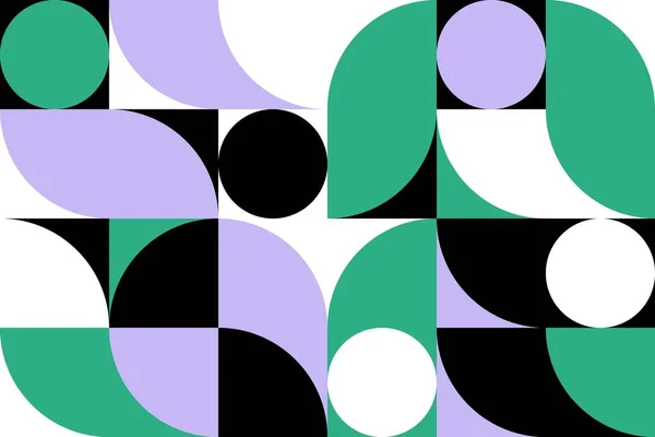 Cartel geométrico minimalista. Impresión moderna con formas y formas simples estilo suizo, azulejos mínimos con círculos. Diseño vectorial — Vector de stock