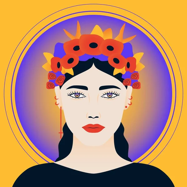Portrait de femme ukrainienne. Ukraine visage féminin ethnique, fille dessinée à la main, avatar plat pour les médias sociaux. Illustration vectorielle — Image vectorielle