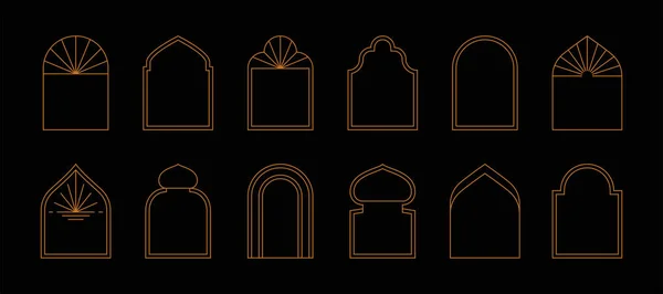 Boho kemer çerçevesi minimumda. Bohem çağdaş sınırlar, esrarengiz altın çizgili logo konsepti. Vektör illüstrasyonu