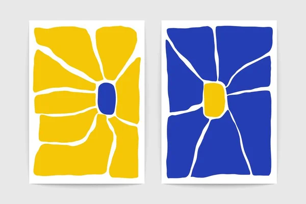 Affiches florales abstraites. Fleurs minimalistes, Matisse a inspiré des formes organiques contemporaines. Tirages d'art vectoriels du milieu du siècle — Image vectorielle