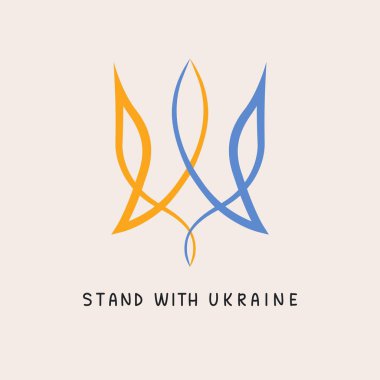 Ukrayna soyut kartının yanında dur. Ukrayna mızrağı, Ukrayna 'nın el yapımı devlet amblemi, savaşı durdurun. Vektör illüstrasyonu