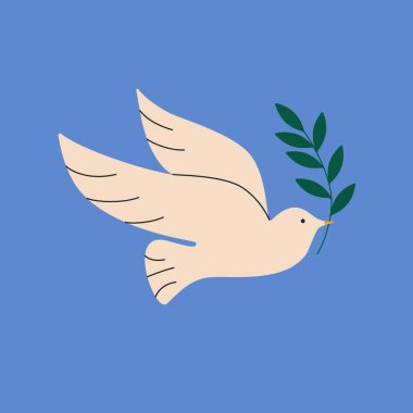 Barış kuşu. Zeytin dalı uzatan uçan kuş. Barış özgürlüğü, Ukrayna 'da savaş yok. Soyut el çizimi vektör çizimi.