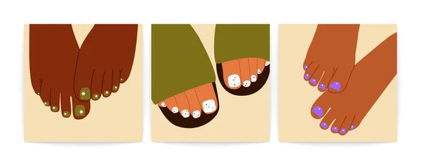 Женские Ноги Педикюрными Ногтями Абстрактные Женские Ноги Яркими Ногтями Нарисованные — стоковый вектор