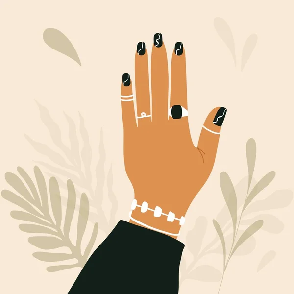 Женская Рука Ухоженными Ногтями Ручной Рисунок Абстрактного Дизайна Пальцы Отполированными — стоковый вектор