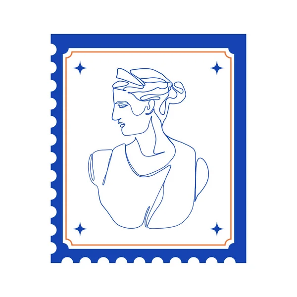 Greek Ancient Goddess Stamp Postage Frame Sticker Greece Mythology Line — 图库矢量图片
